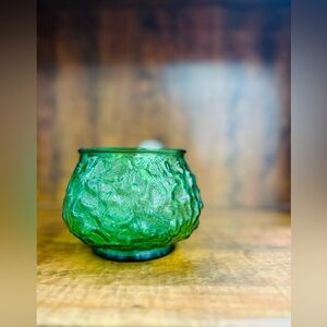 Vintage EO Brody crinkle emerald green glass vase